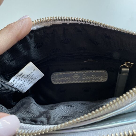 Vintage Y2K Juicy Couture Double Pouch Wristlet Silver Iridescent Zip Top Tassel - Picture 7 of 10